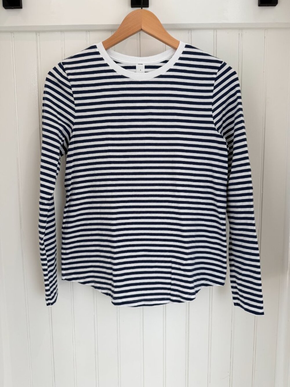lululemon Love Long Sleeve Striped Shirt — Navy White Cotton, Size 4 / S